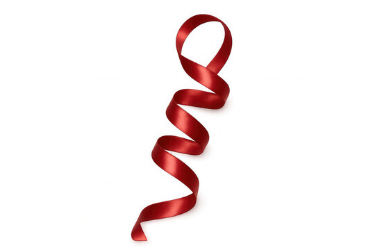 Red satin ribbon curling and twisting, creating a festive loop for gift wrapping and decoration, transparent background