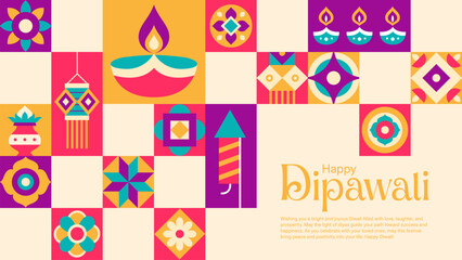 Colourful Diwali Background Pattern - Bright Indian Festival Design with Lamps and Firecrackers