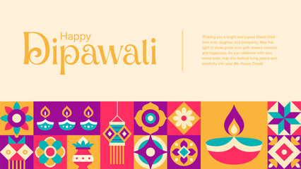 Fototapeta premium Diwali Celebration Vector - Modern Indian Festival Background with Diyas and Rangoli Borders