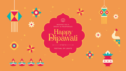 Festive Diwali Background - Warm Yellow Indian Design with Hanging Lanterns and Diyas