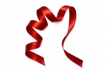 Red satin ribbon forming a heart shape, symbolizing love and romance on a transparent background