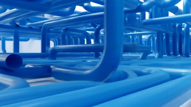 Abstract blue pipe structure creating a modern industrial design