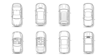 Vector illustration of car body types in outline style from top view, white background © Mugi