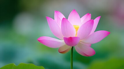 Fototapeta premium Graceful Pink Lotus Blossom Displaying Delicate Petals and Vibrant Colors in Serene Natural Setting