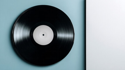 Vinyl record on blue with empty blank cover for music album design, label branding and studio template.