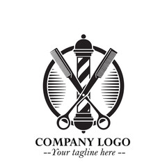 Black and White Barbershop Logo in Classic Vintage Vector Design for Modern Grooming and Style