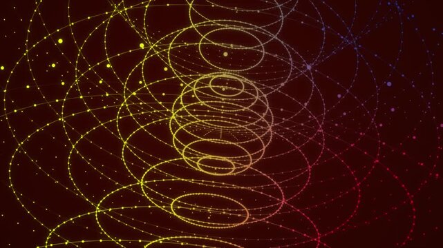 Abstract Neon Spiral Orbits: Dynamic Data Visualization Of Circles, Particles, And Light Trails