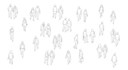 Architectural vector drawing of people in overhead view, perfect for planning and design, white background