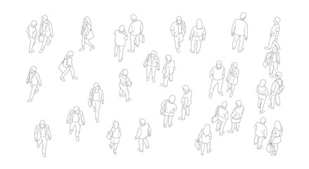 Architectural vector drawing of people in overhead view, perfect for planning and design, white background © Mugi