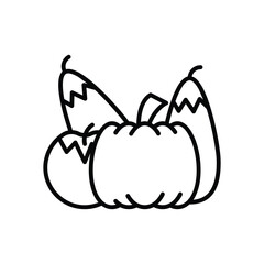 Outlined pumpkins and a gourd form a simplistic illustration