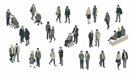 Vector illustration of diverse people from above for architectural visualization and planning, white background