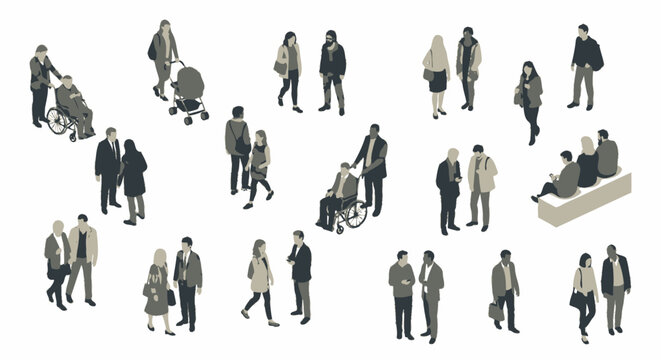 Vector illustration of diverse people from above for architectural visualization and planning, white background