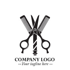 Black and White Barbershop Logo in Classic Vintage Vector Design for Modern Grooming and Style