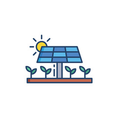 Solar panel with plants stylized illustration