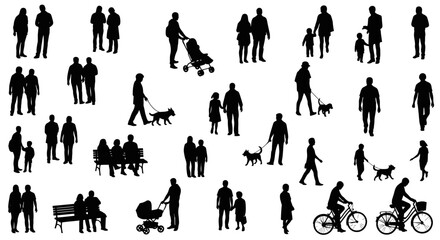 Top view of architectural people vector silhouettes for landscape and architectural designs, white background