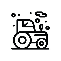 Tractor icon outlined in black with a large wheel and smaller wheel set against a scattering of dots