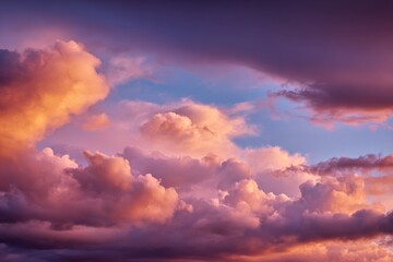 Fototapeta premium Dramatic Sky with Colorful Clouds at Sunset, a Beautiful Atmospheric Phenomenon, Cloudscape Background