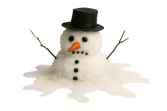 Melting snowman with branch arms on a transparent background. Winter. Festive mood. - Powered by Adobe