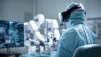 Surgeon using virtual reality in operating room