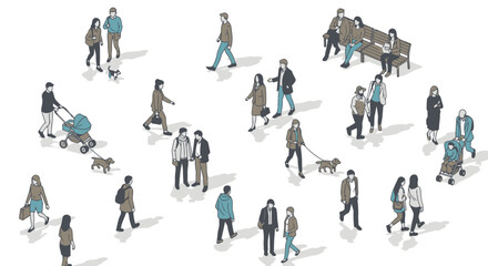 Architectural Vector Illustration of People from Above for Urban Planning, white background