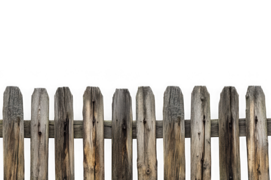 Rustic wooden fence posts with weathered texture isolated on black background image