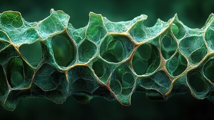 Microscopic view of plant tissue with hexagonal green and yellow cells showcasing honeycomb pattern and intricate botanical cellular structure