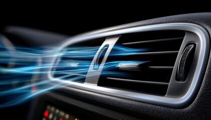 Fototapeta premium Close Up View of a Stylish Car Vent with Cold Air Emitting Blue Streams for Interior Comfort