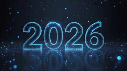 Futuristic neon glow 2026 numbers displayed with digital light effects