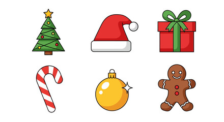 Flat Design Christmas Element Set with Outline Style for Holiday Season