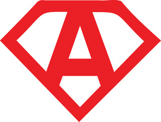 Flat design stylized red letter A is glowing in shield-shaped emblem on transparent background