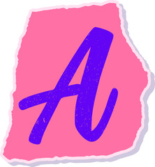 Stylized uppercase letter A is being shown on pink torn paper shape, with transparent background