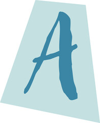 Uppercase letter A is floating on tilted teal panel with brushstroke on transparent background