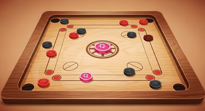 Classic Board Game Carrom Game Play.