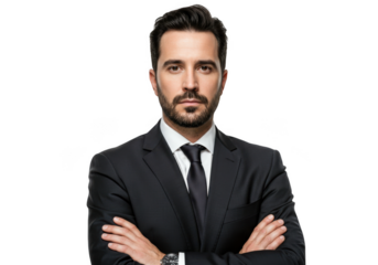 Man in suit arms crossed isolated on transparent background