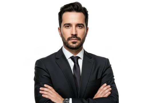 Man in suit arms crossed isolated on transparent background