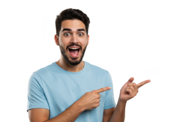 Man pointing with surprise isolated on transparent background