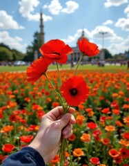 Poppy Field with Closeup Bouquet