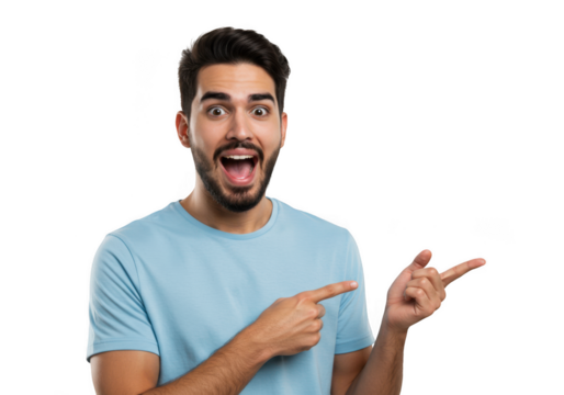 Man pointing with surprise isolated on transparent background