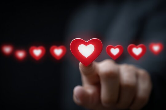 Engaging Online Followers Close Up of Finger Tapping Heart Icon in Social Media for Likes - Powered by Adobe
