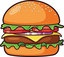 Delicious juicy hamburger with fresh lettuce, tomato, onion, cheese