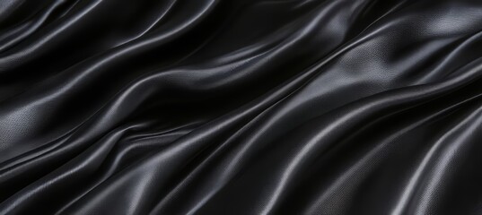 Obraz premium Luxurious Black Silk Fabric with Graceful Curving Folds and Subtle Play of Light for Elegant Drapery