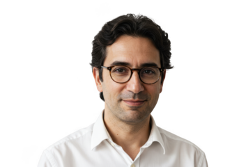 Portrait of a man wearing eyeglasses smile on transparent background