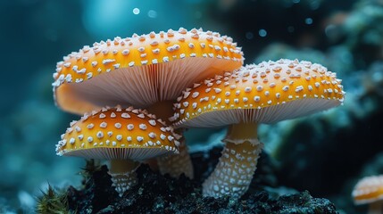 Microscopic view of a mushroom spore, against a flat dark green backdrop, isolated, copy space, slmabs --ar 16:9 --style raw --stylize 750 --v 6.1 Job ID: b8a60a20-044d-445c-b0f7-d42a4874c48e