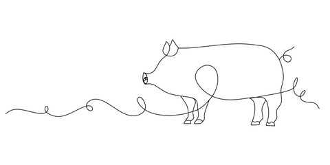 Pig standing in continuous line art