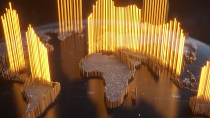 Visual Representation of Global Data Trends: A Stunning 3D Map Highlighting Economic Growth Patterns with Vibrant Orange Bar Graphs Depicting Emerging Markets - Powered by Adobe