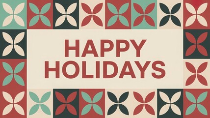 Elegant modern holiday card with white text panel geometric quilt frame and seasonal star flower accents

