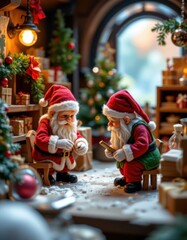 Charming Holiday Scene with Santa Claus Figurines