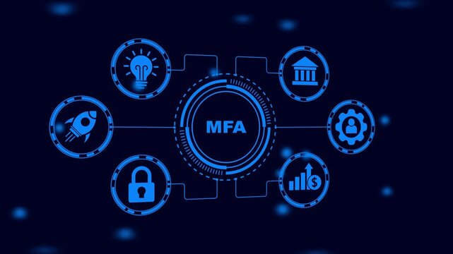 Digital Network Diagram with MFA in Center and Icons for Business Growth Security and Innovation technology