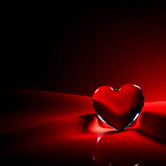 Crystal heart shape on red background with soft lighting  