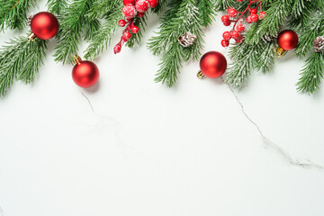 Christmas flat lay background on white.
